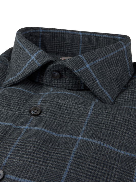 Stenströms Dark Grey Checked Luxury Flannel Sport Shirt in Regular Fit