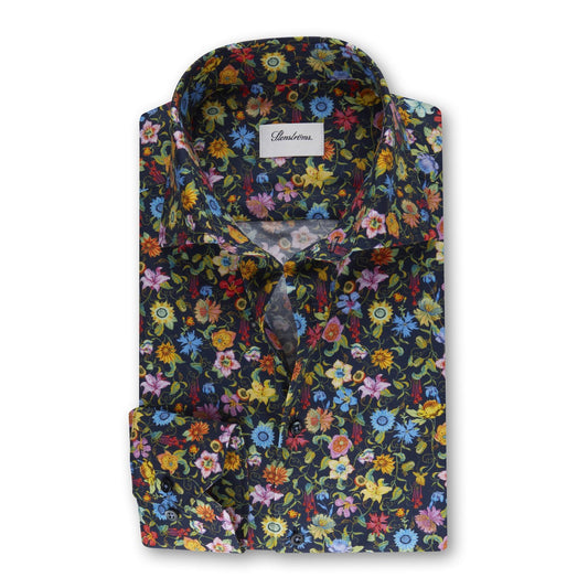 Stenströms Oxford Sport Shirt in Navy with Colorful Floral Pattern