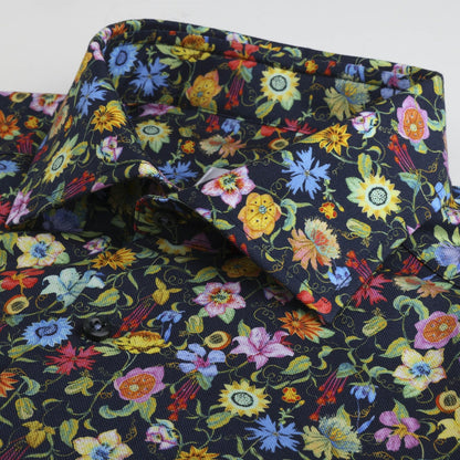 Stenströms Oxford Sport Shirt in Navy with Colorful Floral Pattern