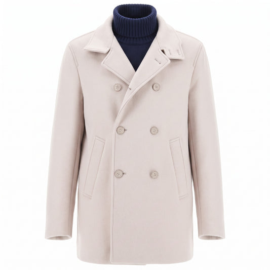 Herno Wool Blend Double Breasted Peacoat in Chantilly