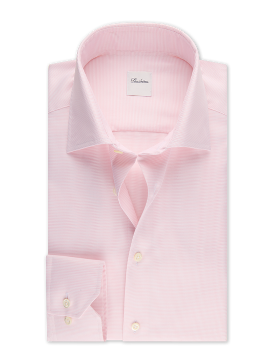 Stenströms Soft Pink Houndstooth Twill Shirt in Slim Fit
