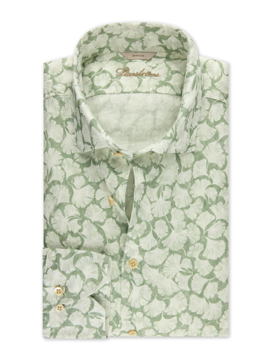 Stenströms Light Green Patterned Linen Shirt in Slim Fit