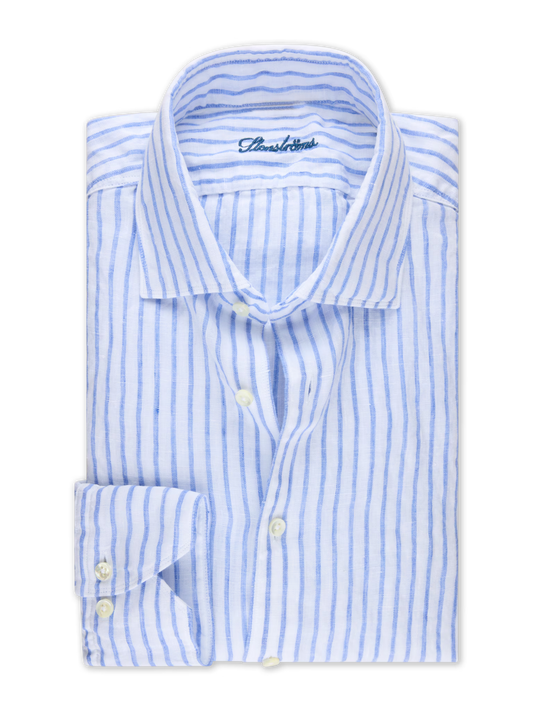 Stenströms Blue Striped Linen Shirt in Slim Fit