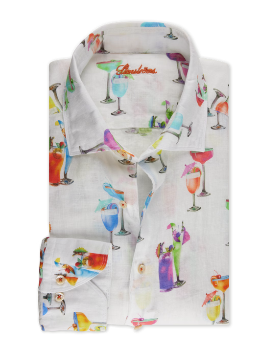 Stenstroms Patterned Cocktail Linen Shirt in White