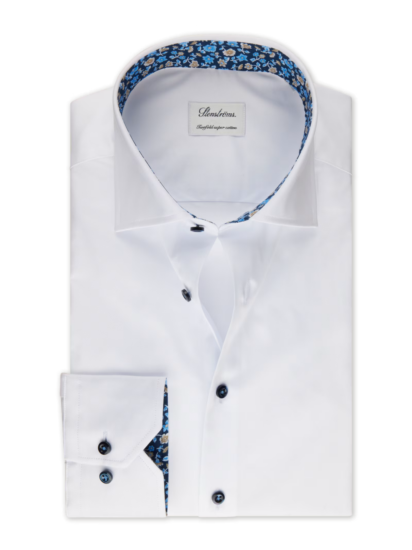 Stenstroms Floral Contrast Twill Sport Shirt in White