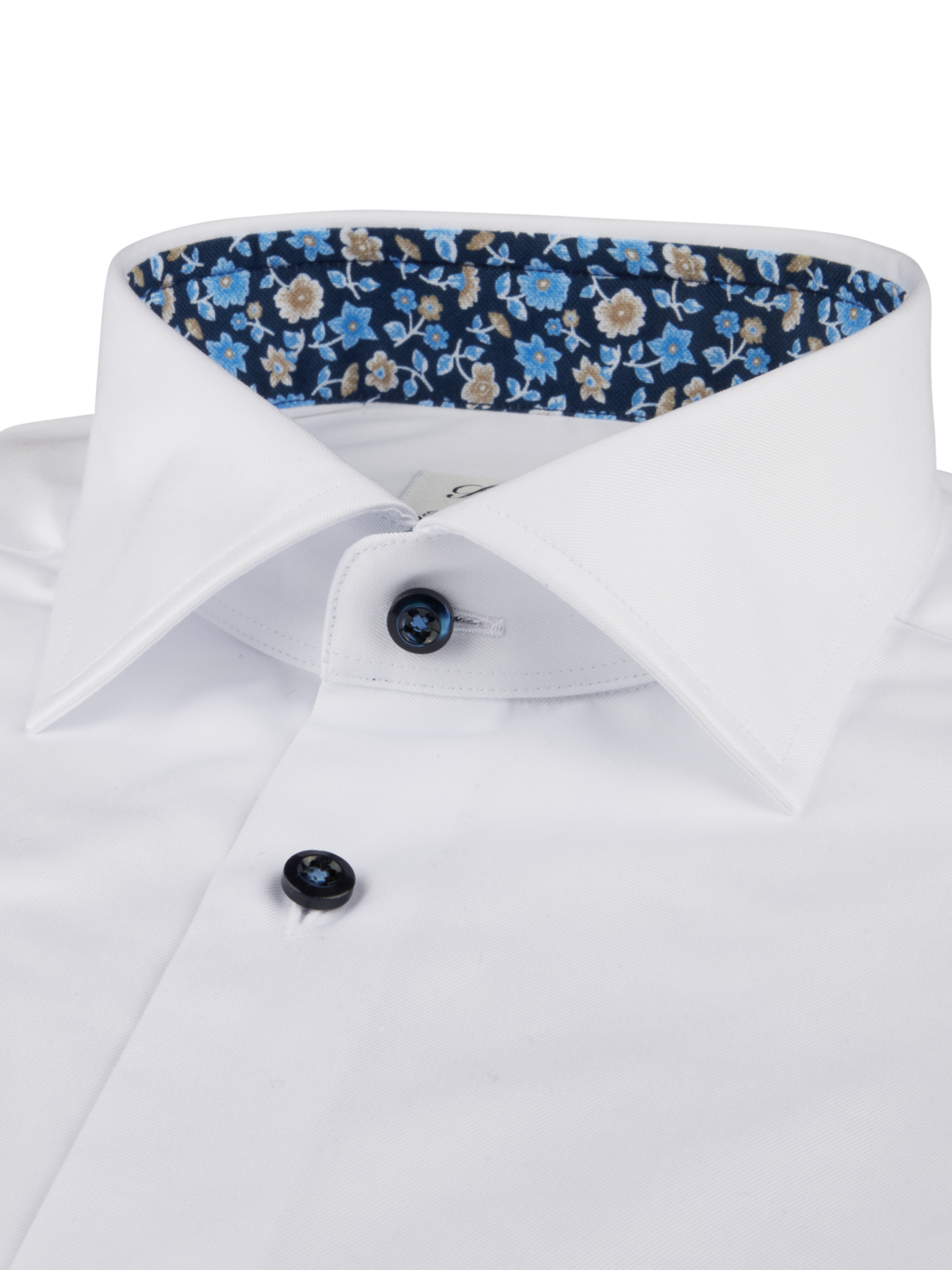 Stenstroms Floral Contrast Twill Sport Shirt in White