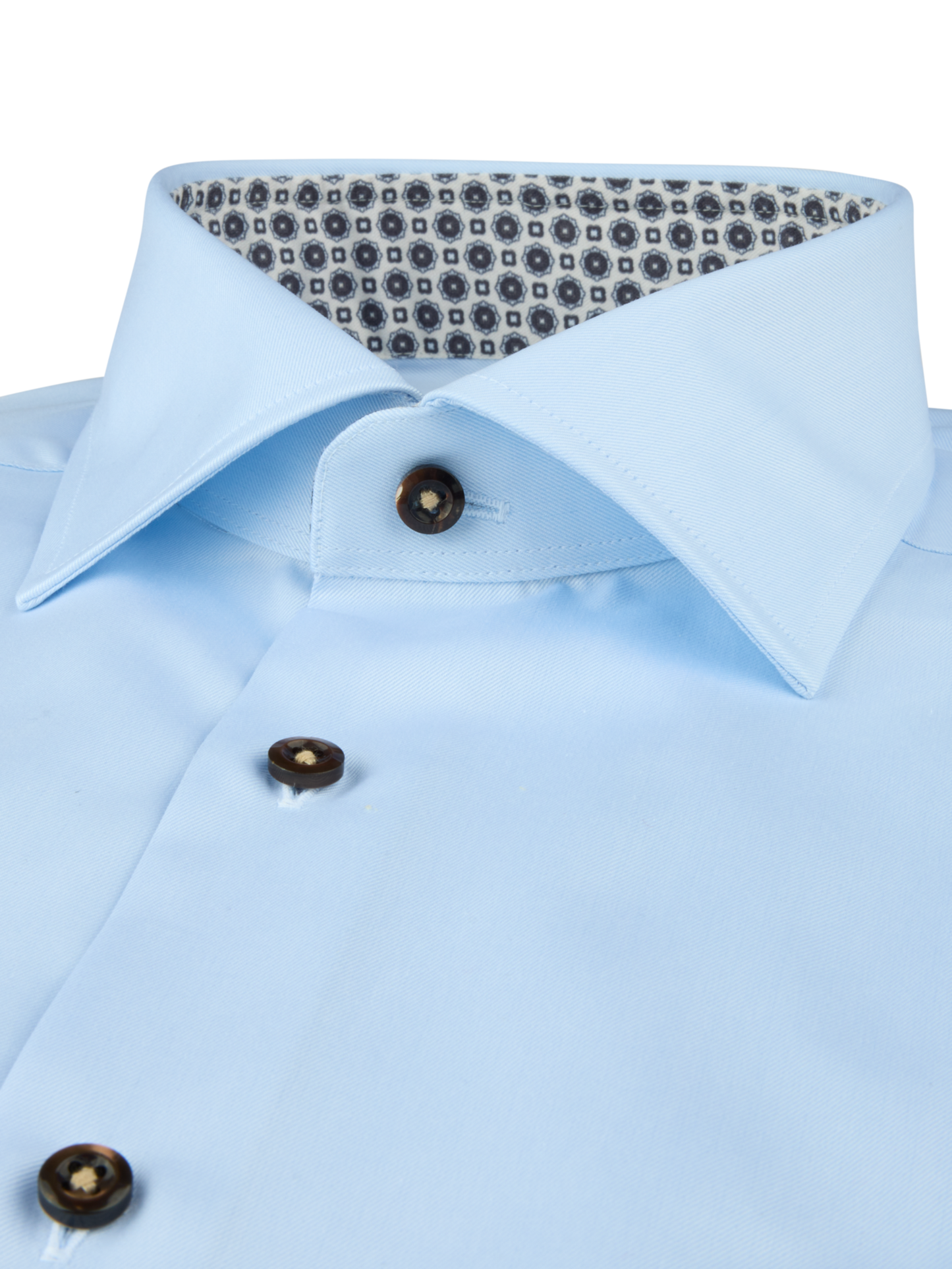 Stenströms Light Blue Twill Shirt with Brown Contrast Buttons in Regular Fit