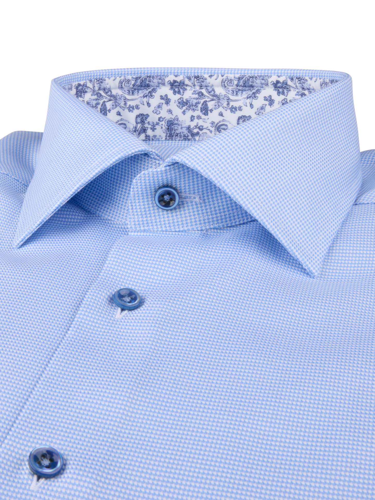 Stenströms Blue Micro Patten Shirt with Floral Contrast in Slim Fit