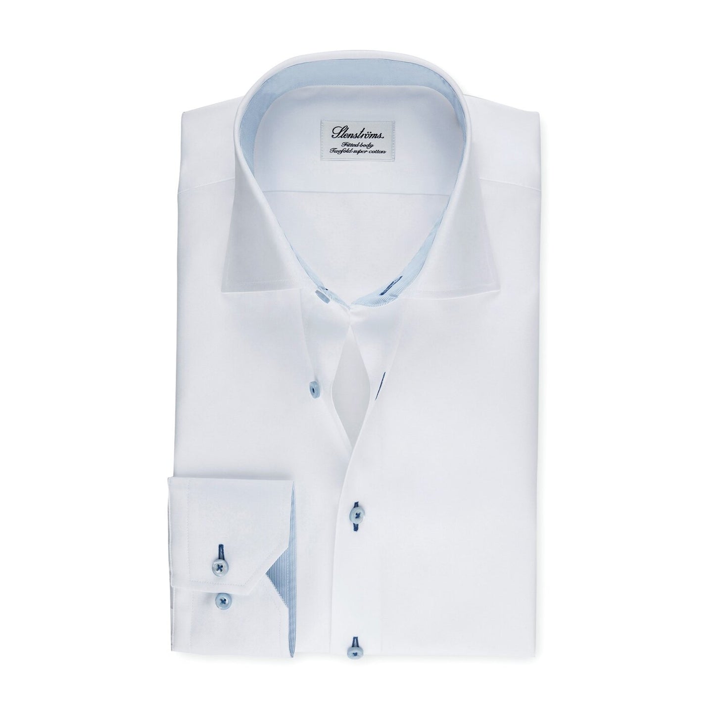 Stenströms Superior Dress Shirt in White with Blue Contrast Details