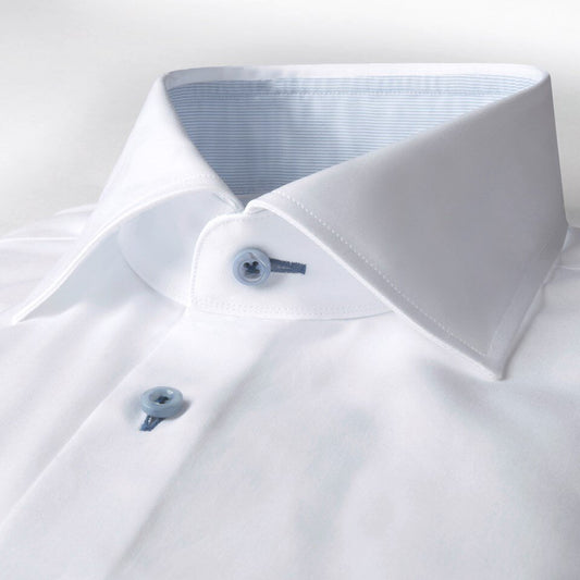 Stenströms Superior Dress Shirt in White with Blue Contrast Details