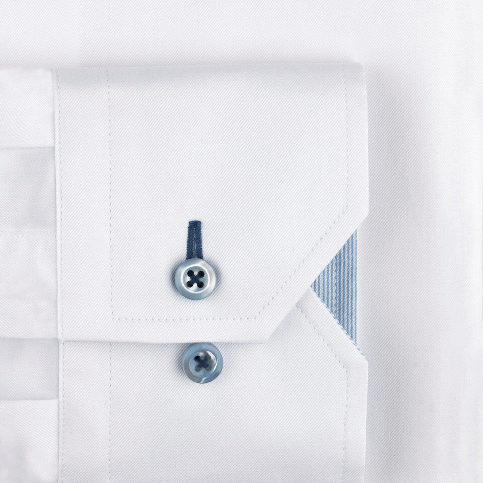 Stenströms Superior Dress Shirt in White with Blue Contrast Details