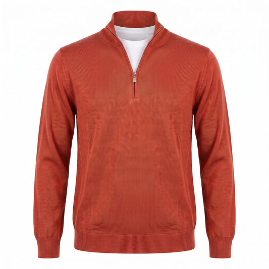Gran Sasso Extra Fine Merino Wool Quarter-Zip Sweater in Brick