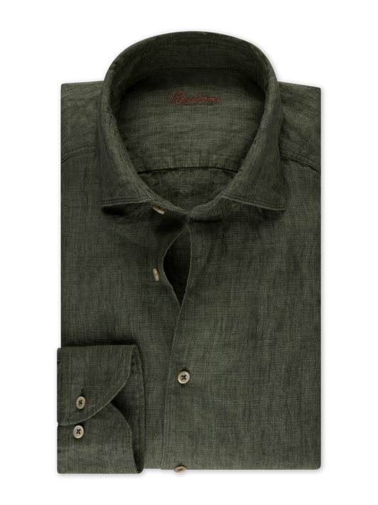 Stenströms Olive Linen Shirt in Slim Fit