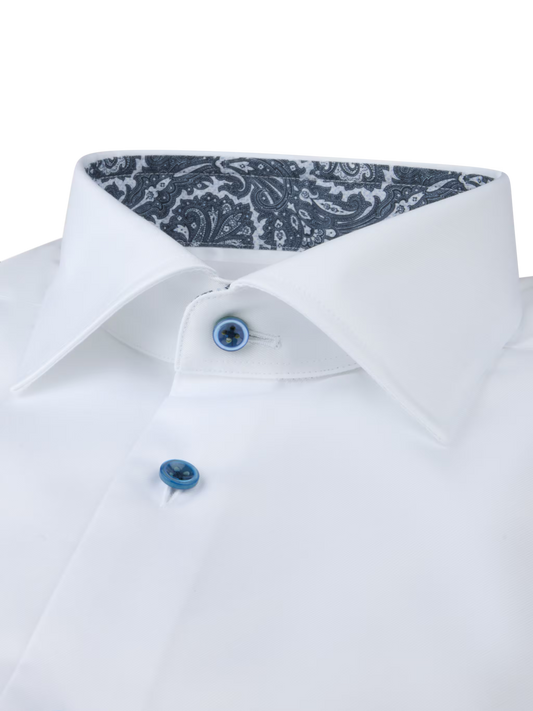 Stenströms White Contrast Twill Shirt in Slim Fit