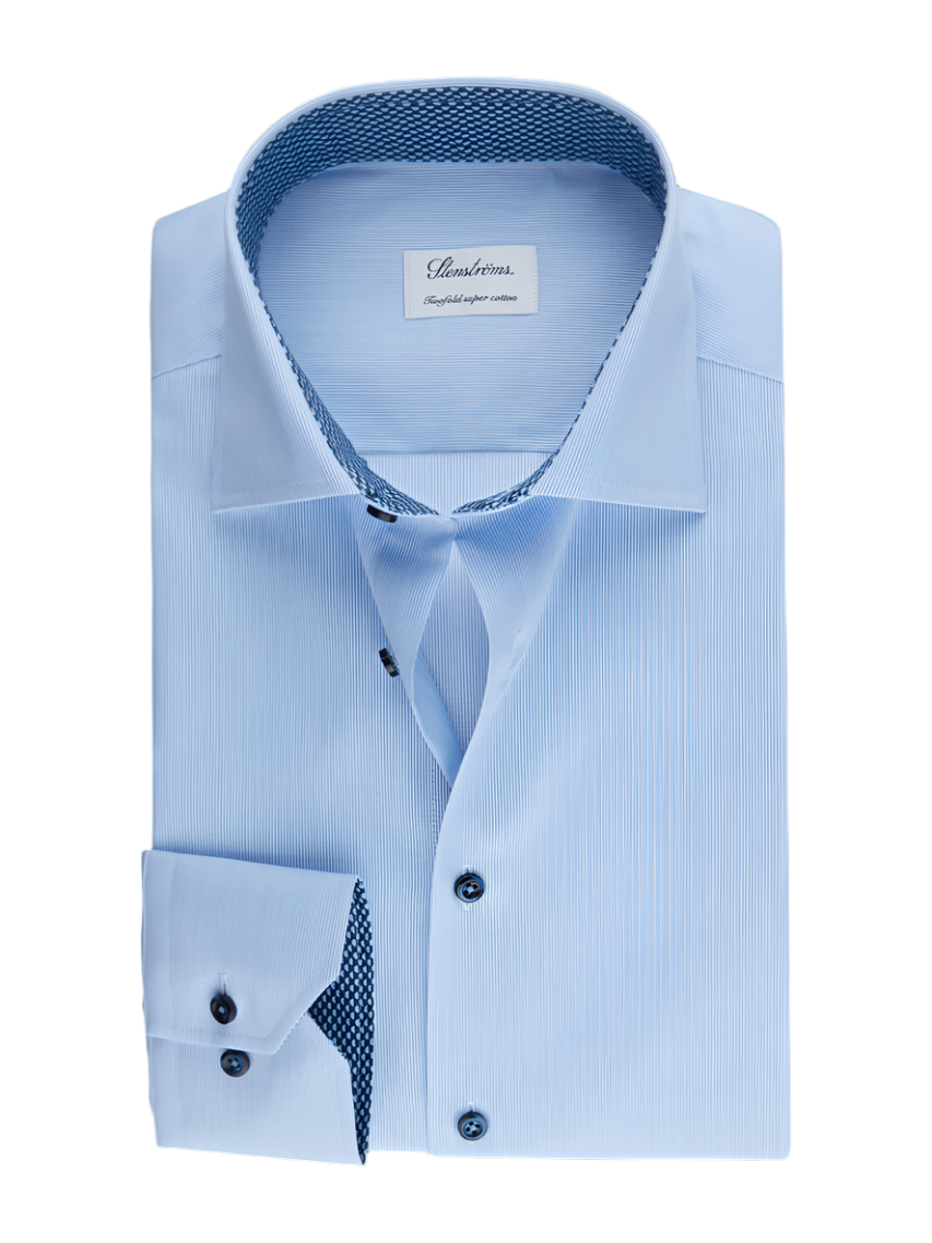 Stenstroms Light blue Striped Contrast Twill Shirt