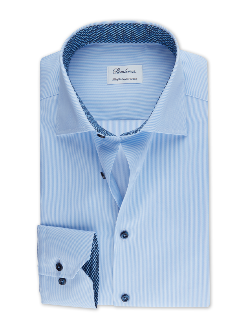 Stenstroms Light blue Striped Contrast Twill Shirt