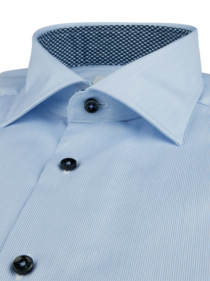 Stenstroms Light Blue Pinstriped Contrast Sport Shirt