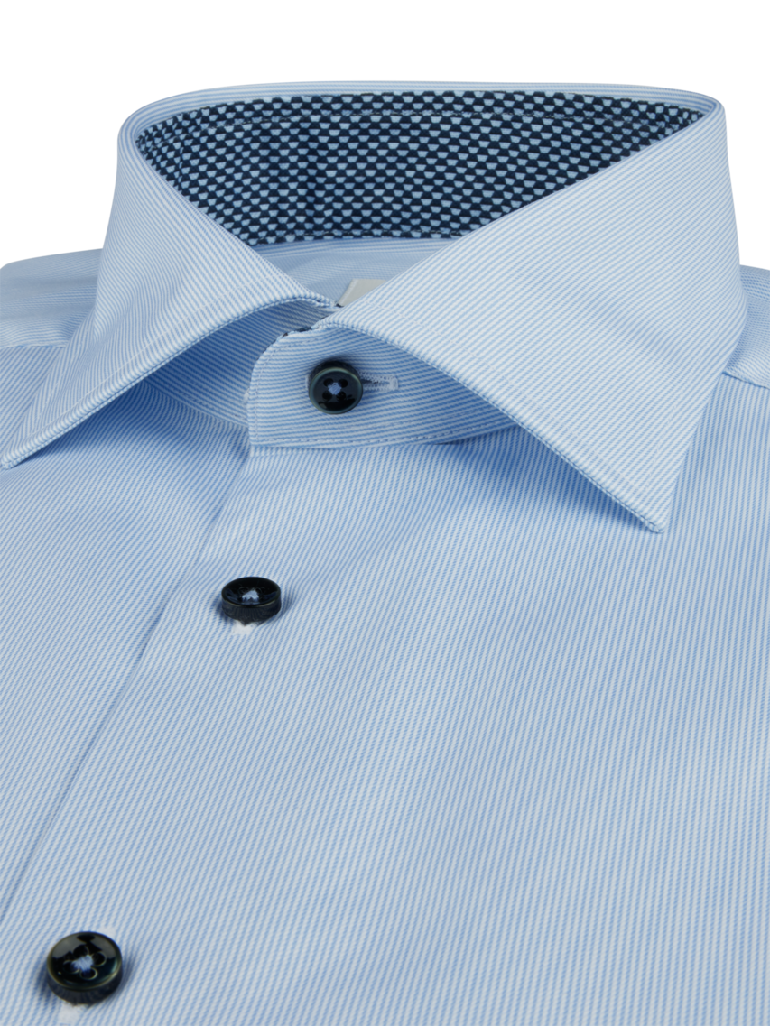 Stenstroms Light Blue Pinstriped Contrast Sport Shirt