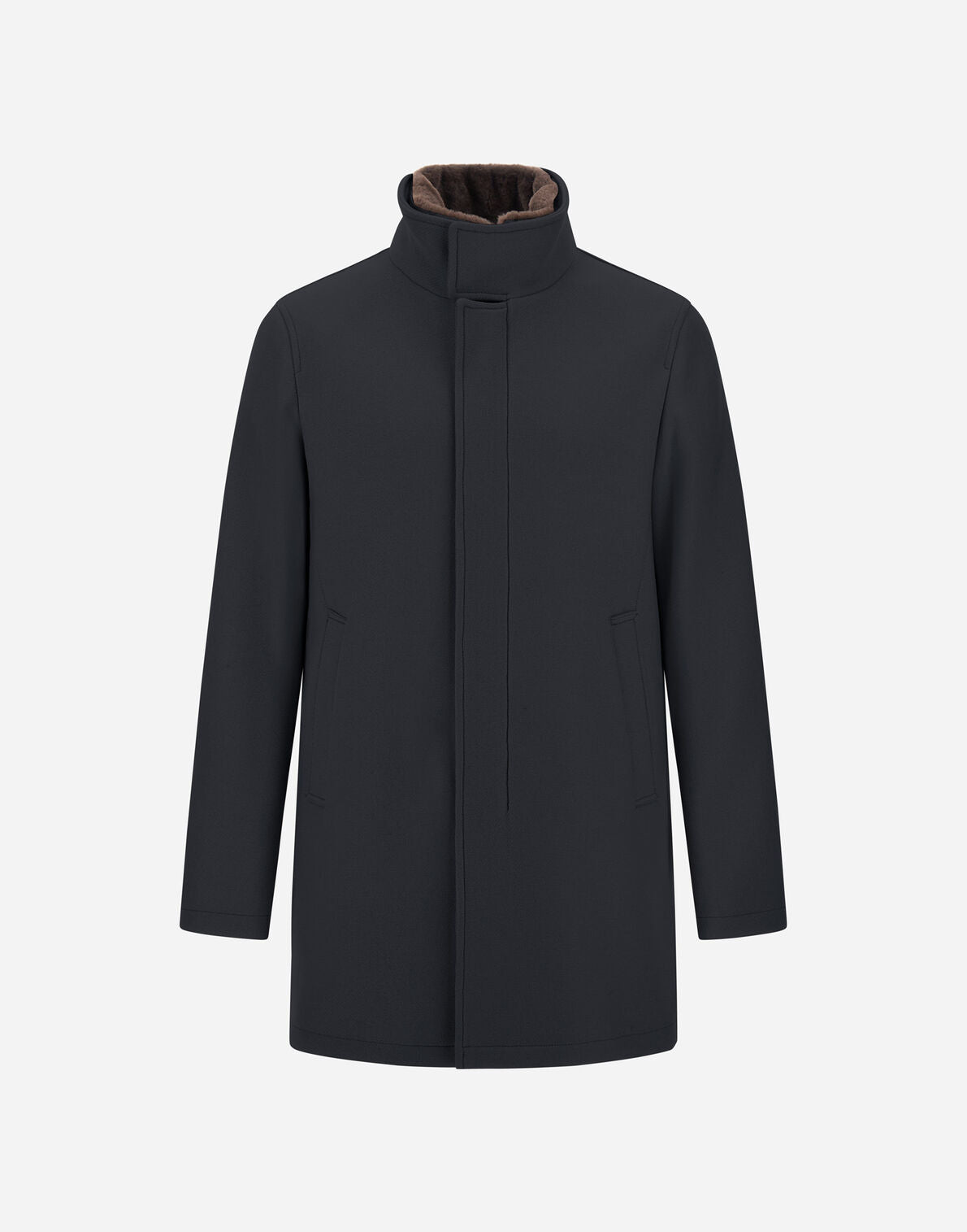 Herno Eco Wool Coat with Detachable Faux Fur Collar-Navy