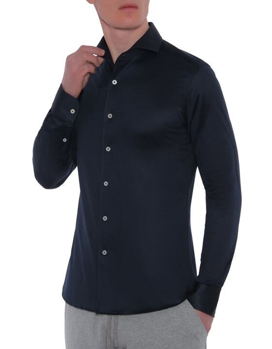 Canali Modern Fit Cotton Jersey Shirt in Navy