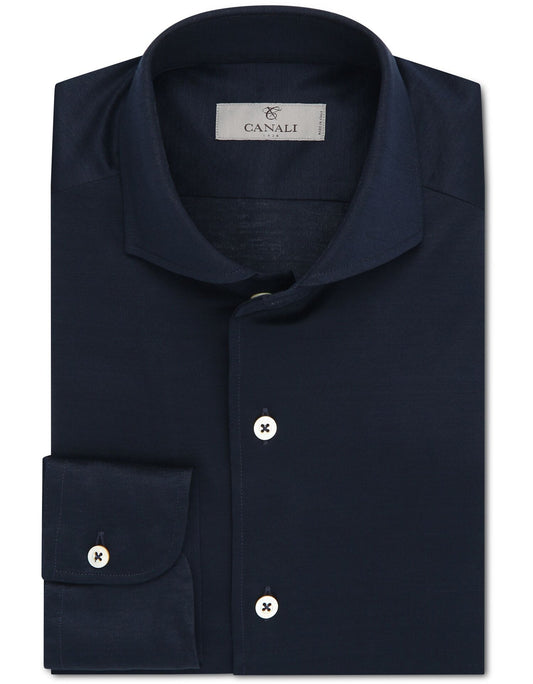 Canali Modern Fit Cotton Jersey Shirt in Navy