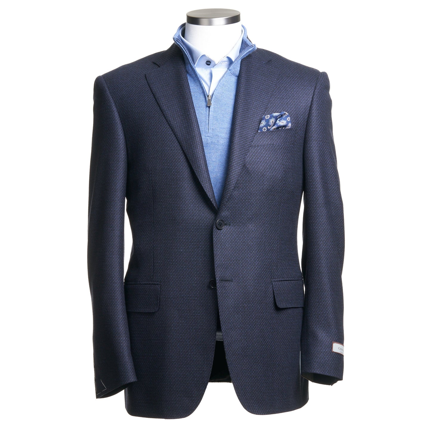 Canali Siena Model Wool Sport Coat in Blue and Light Blue Micro Pattern