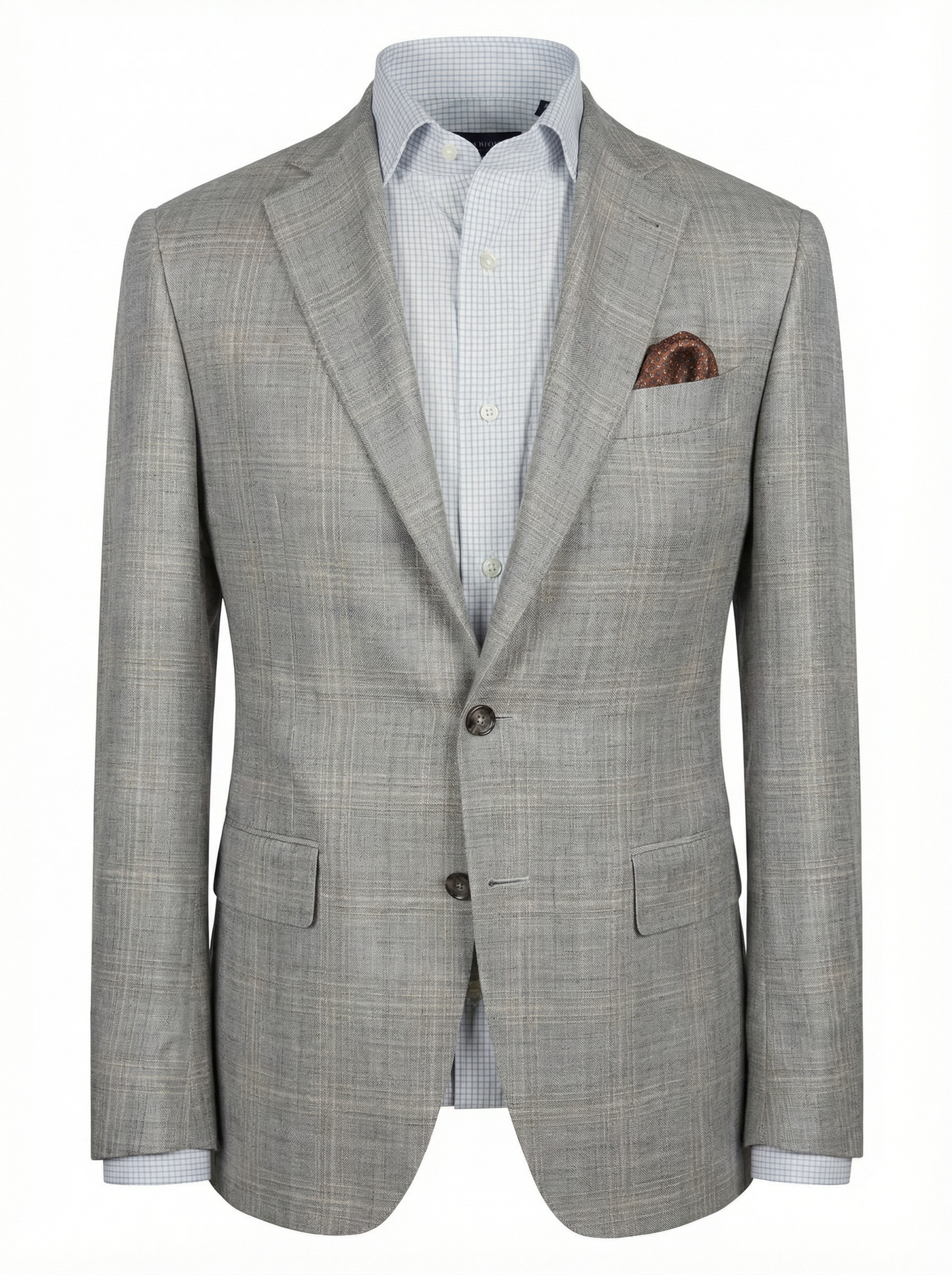 Canali Kei Model Wool, Silk & Linen Sport Coat in Taupe Toned Windowpane