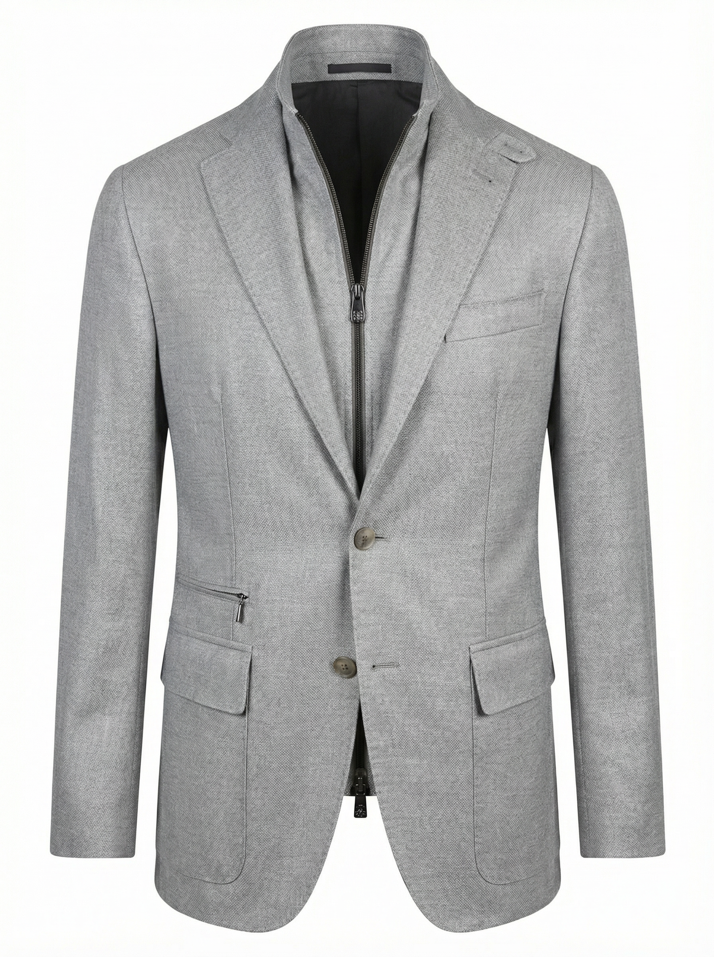 Corneliani ID Jacket In Wool and Silk with detachable Bib in Pearl