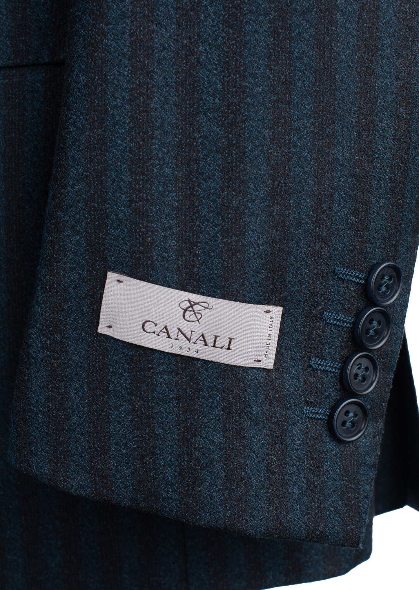 Canali Siena Model Suit with Peak Lapel in Green & Brown Pinstripe