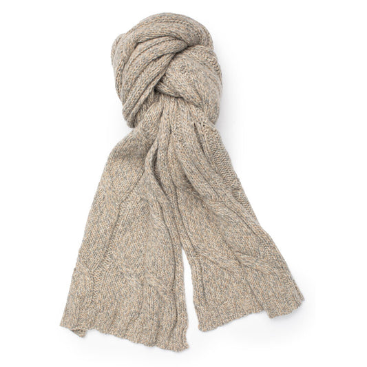 Gran Sasso Wool and Cashmere Cable Knit Scarf in Tan