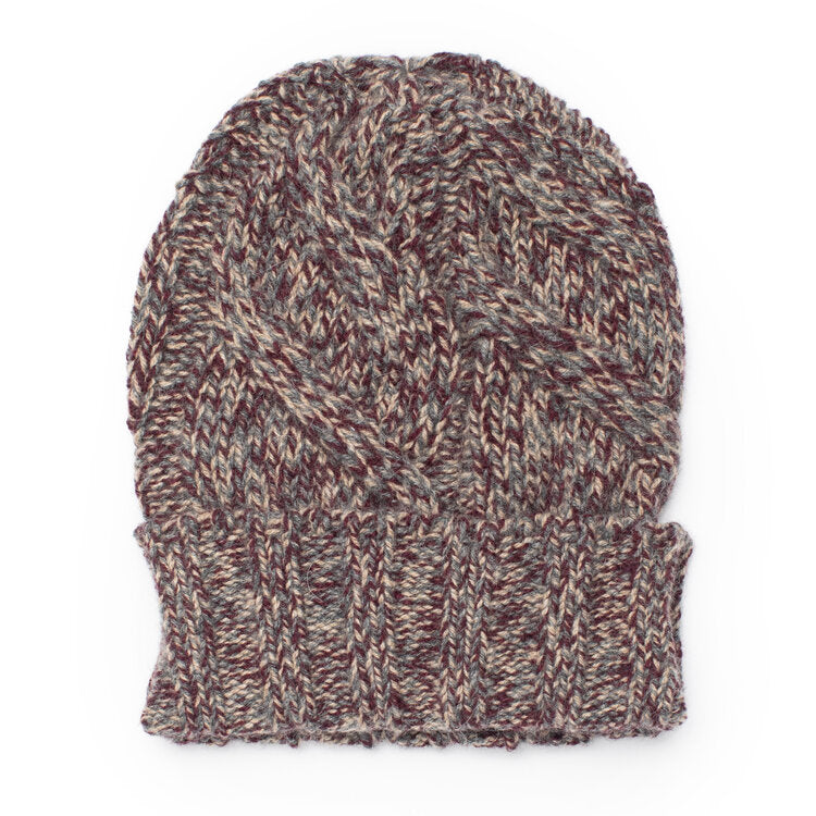 Gran Sasso Alpaca and Wool Beanie in Maroon and Beige