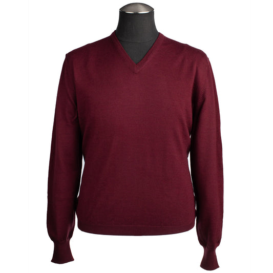Gran Sasso Extra Fine Merino Wool V-Neck Sweater in Burgundy