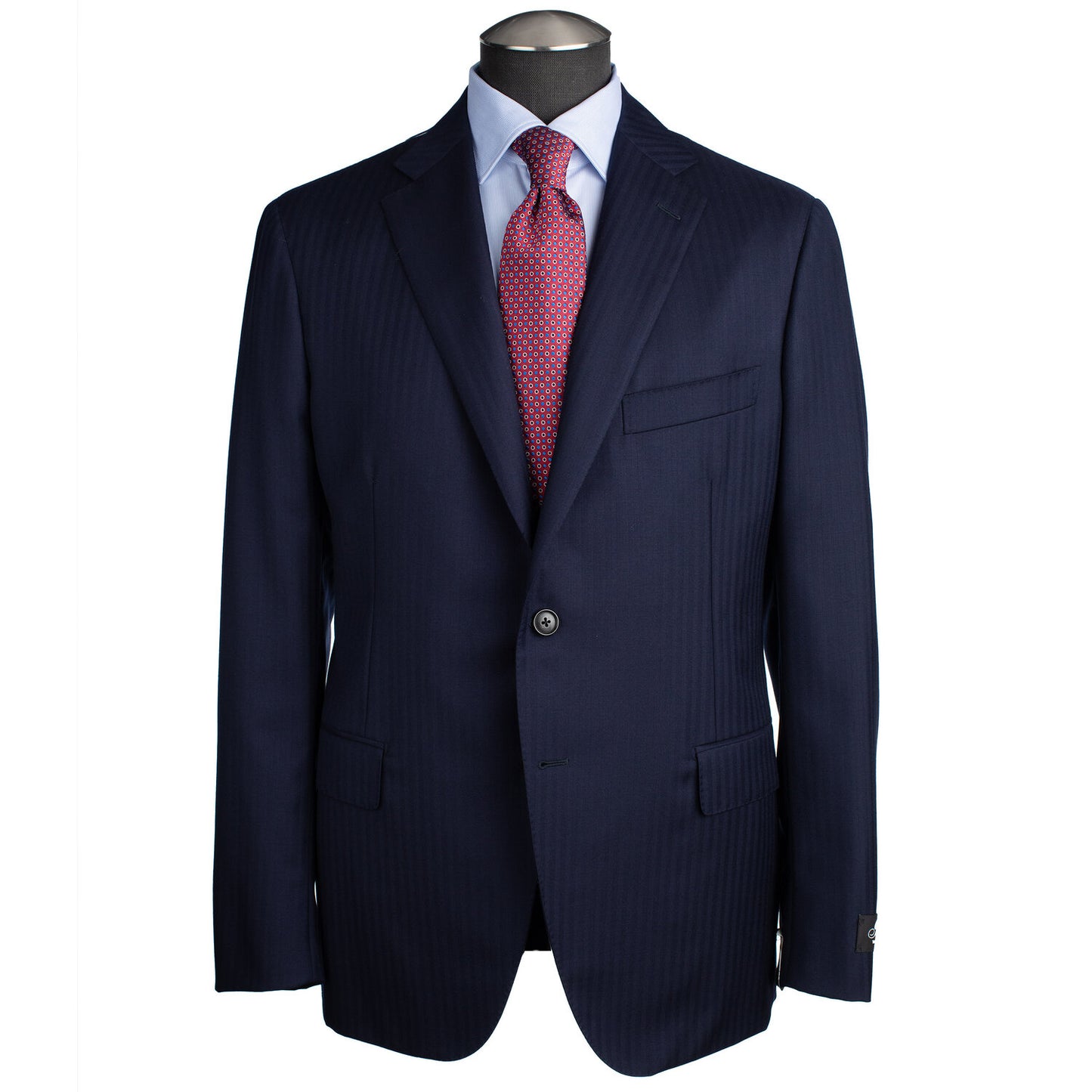 Belvest Super 110 Suit in Navy Tone-on-Tone Stripes