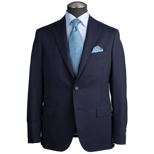 Belvest Super 130 Suit in Blue Tone-on-Tone Mini Check