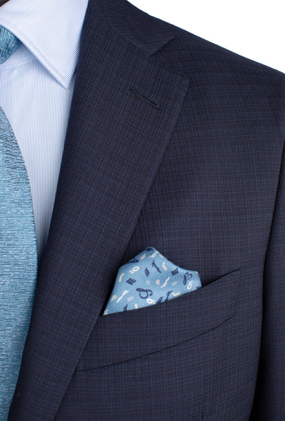 Belvest Super 130 Suit in Blue Tone-on-Tone Mini Check