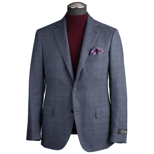 Belvest Super 130 Suit in Blue & Maroon Prince of Wales