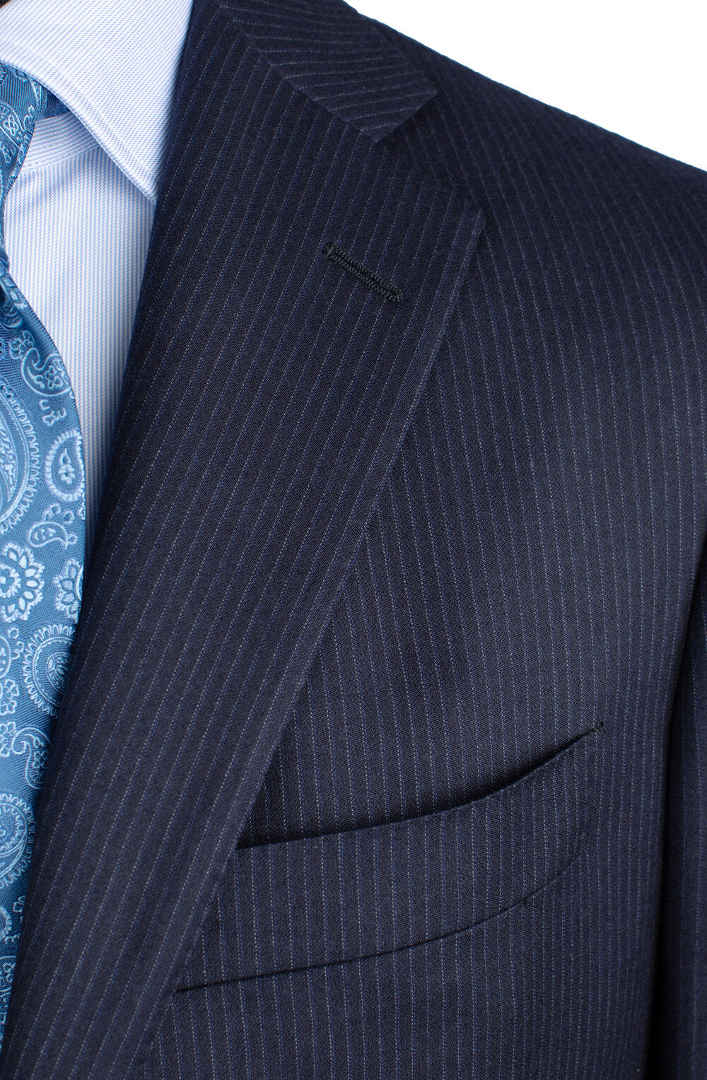 Belvest Flannel Suit in Navy Blue Pinstripes
