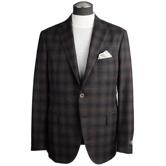 Belvest Flannel Suit in Mocha & Black Windowpane
