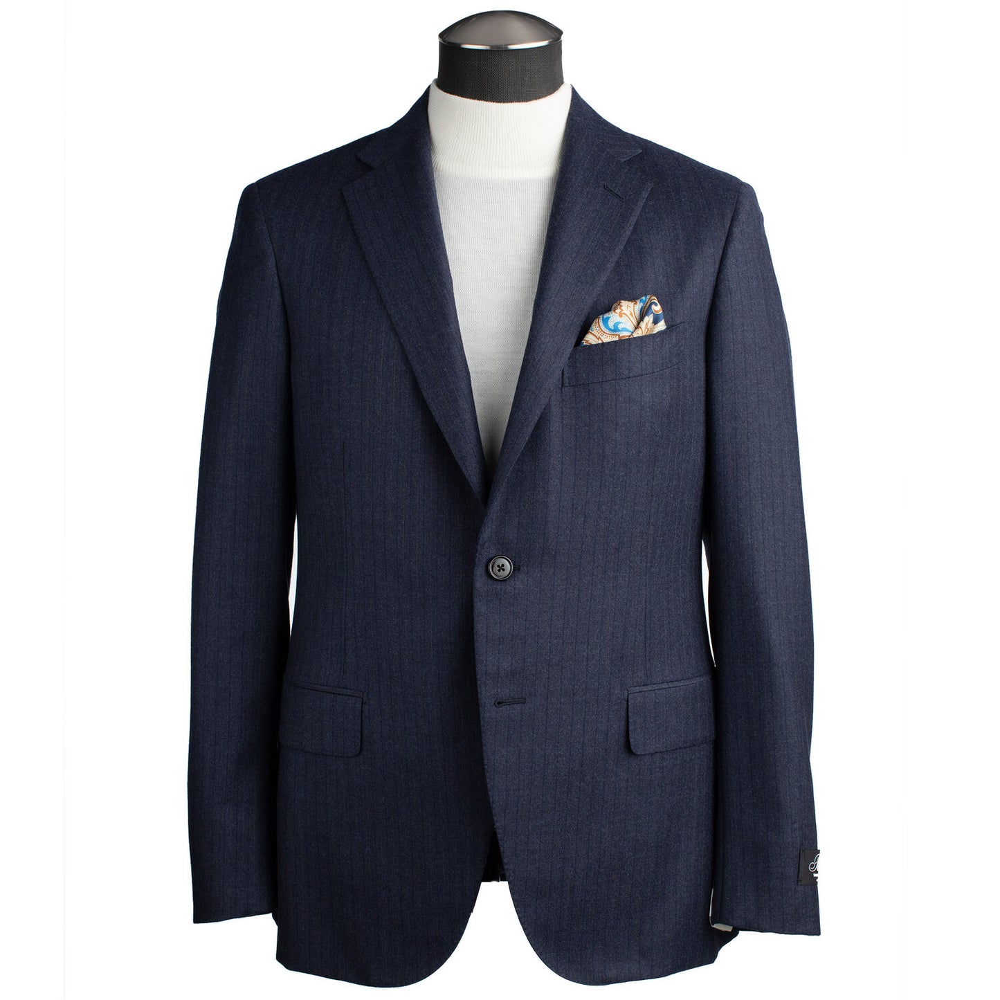 Belvest Flannel Suit in Mid Blue Pinstripes