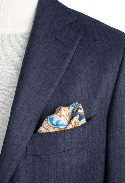 Belvest Flannel Suit in Mid Blue Pinstripes