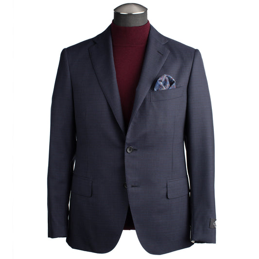 Belvest Suit in Mid Blue and Maroon Mini Check