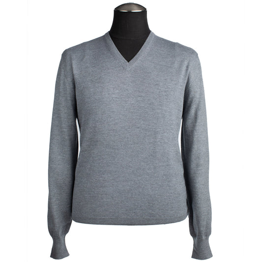 Gran Sasso Extra Fine Merino Wool V-Neck Sweater in Light Gray