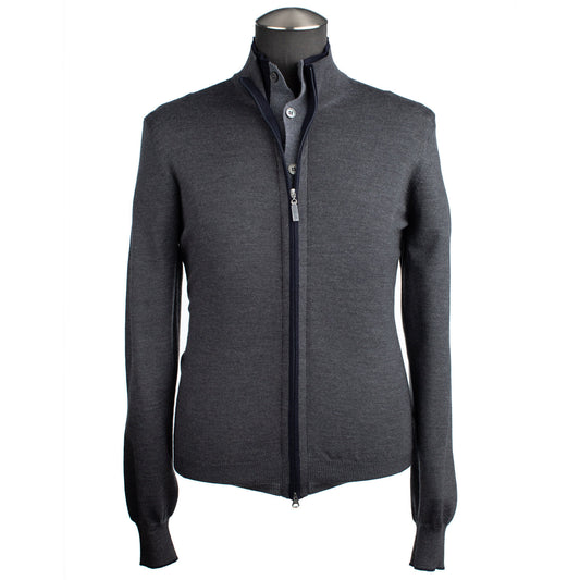 Gran Sasso Full-Zip Sweater with Buttons and Contrast in Gray
