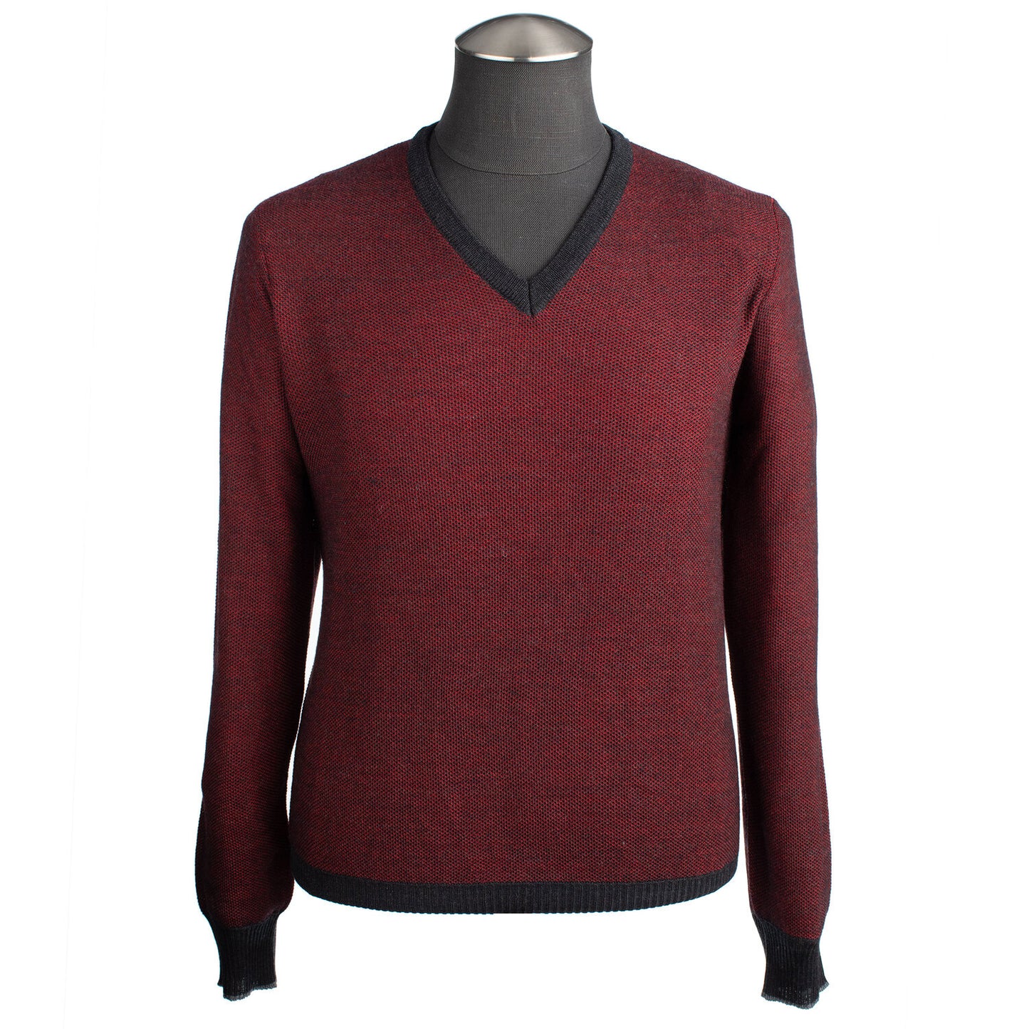 Codice Light Wool V-Neck Sweater in Red and Black