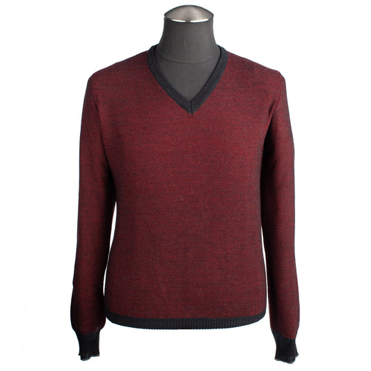Codice Light Wool V-Neck Sweater in Red and Black