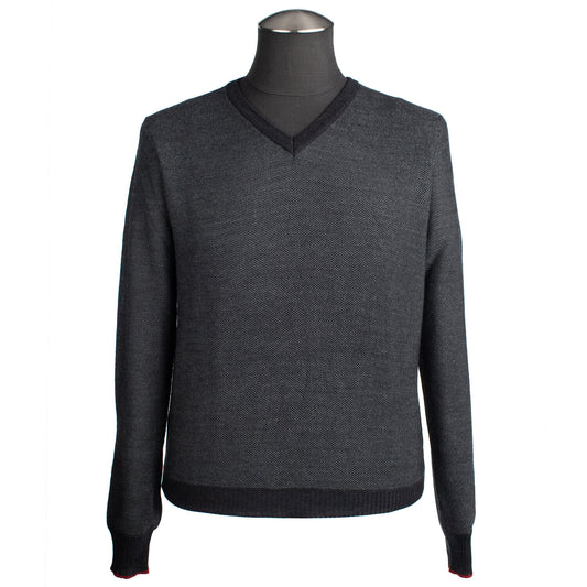 Codice Light Wool V-Neck Sweater in Charcoal Gray and Black