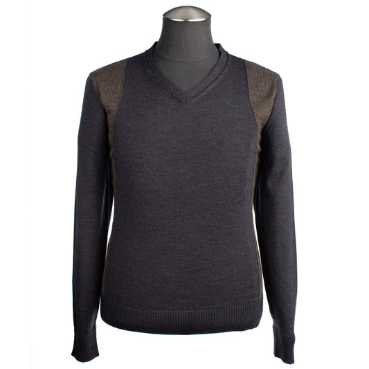 Codice Light Wool V-Neck Sweater in Gray with Taupe Contrast