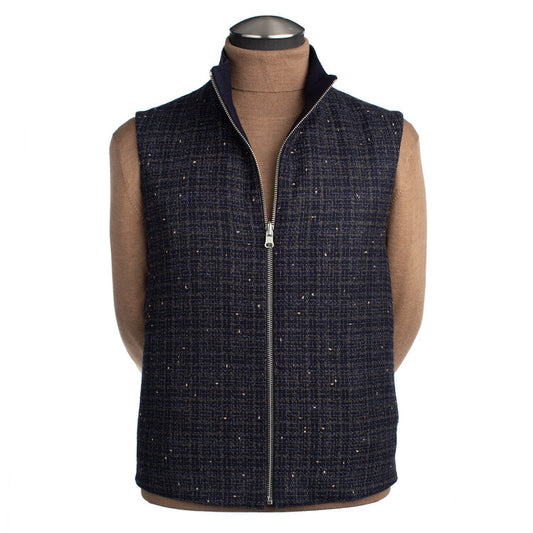 Belvest Reversible Wool and Cashmere Vest in Blue and Camel