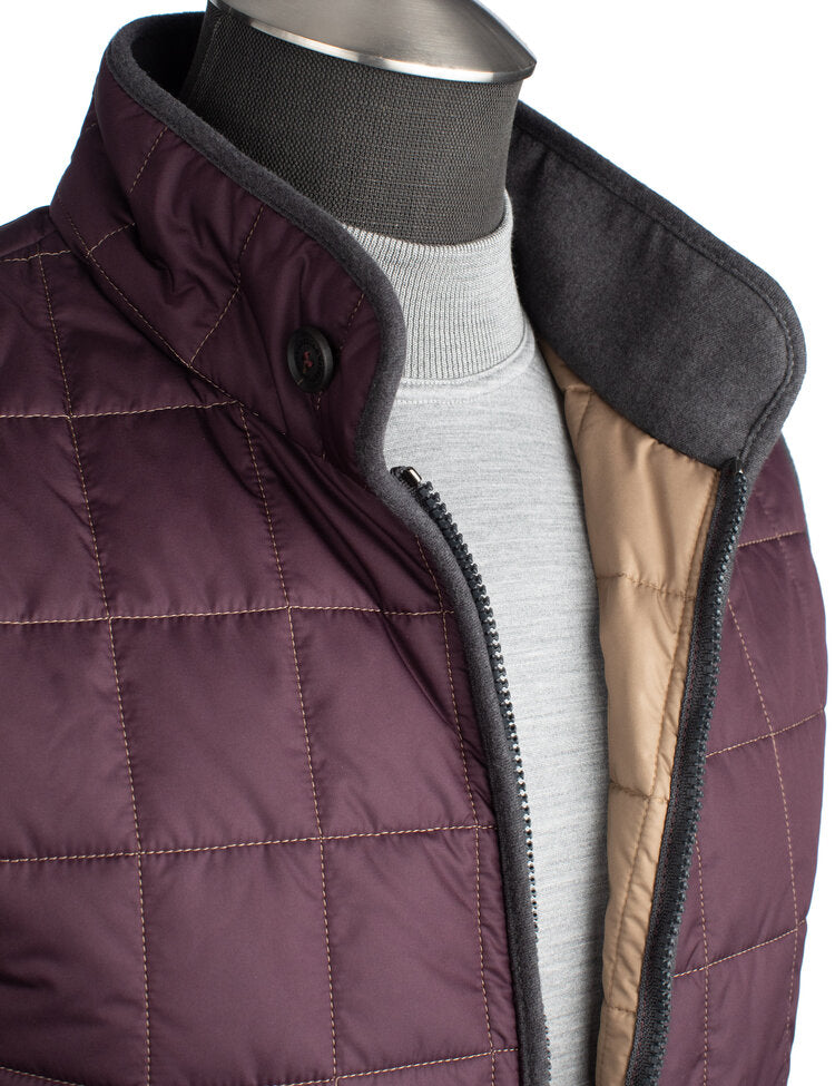 Waterville Water Repellent Quilted Nylon Vest in Dark Burgundy