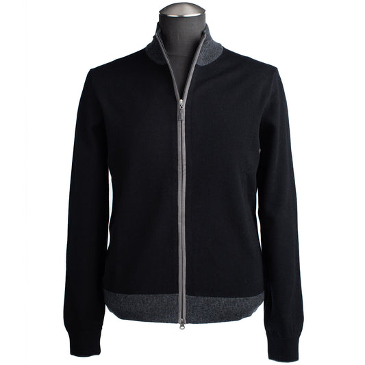 Gran Sasso Full-Zip Sweater with Contrast and Elbow Patches in Black